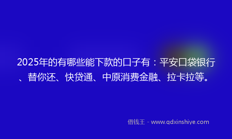 2025年的有哪些能下款的口子有：平安口袋银行、替你还、快贷通、中原消费金融、拉卡拉等。