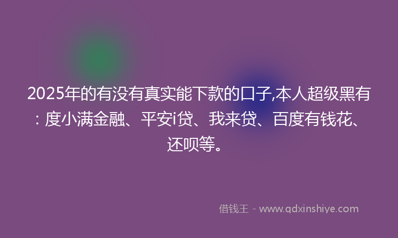 2025年的有没有真实能下款的口子,本人超级黑有：度小满金融、平安i贷、我来贷、百度有钱花、还呗等。