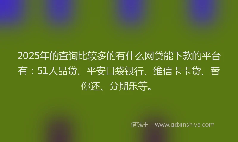 2025年的查询比较多的有什么网贷能下款的平台有：51人品贷、平安口袋银行、维信卡卡贷、替你还、分期乐等。
