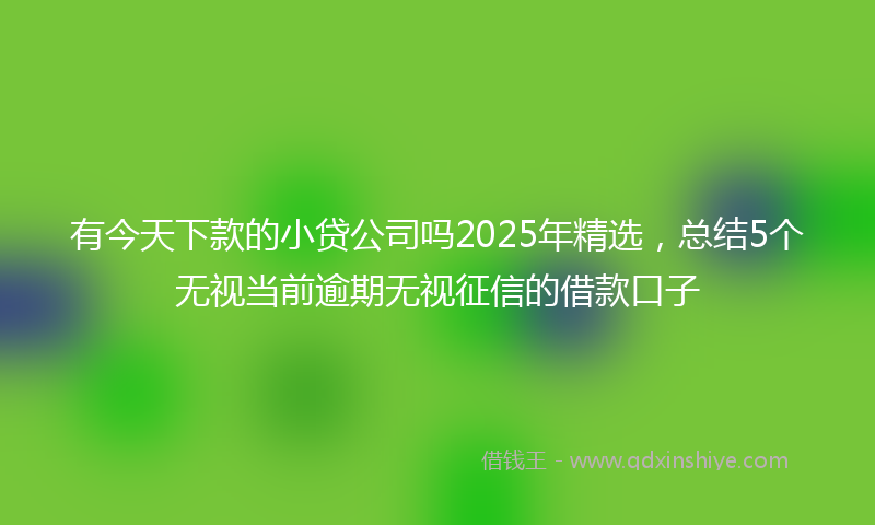 有今天下款的小贷公司吗2025年精选，总结5个无视当前逾期无视征信的借款口子
