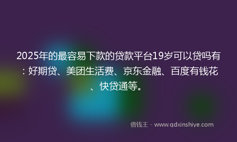 2025年的最容易下款的贷款平台19岁可以贷吗有：好期贷、美团生活费、京东金融、百度有钱花、快贷通等。