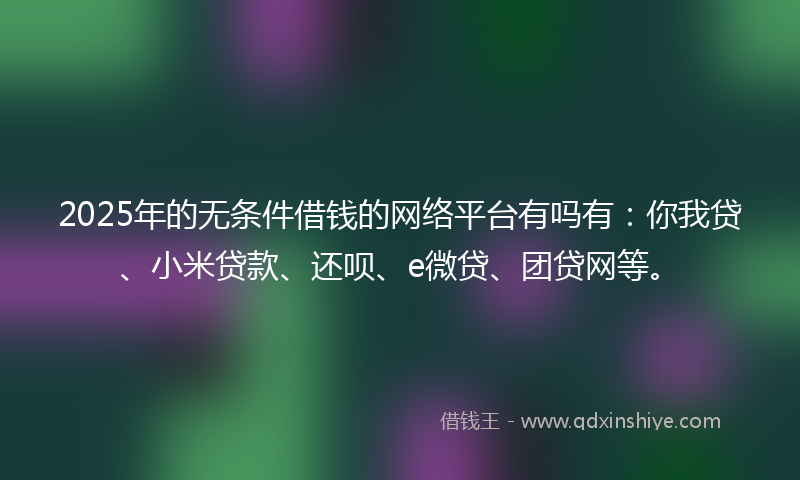 2025年的无条件借钱的网络平台有吗有：你我贷、小米贷款、还呗、e微贷、团贷网等。