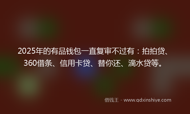2025年的有品钱包一直复审不过有：拍拍贷、360借条、信用卡贷、替你还、滴水贷等。