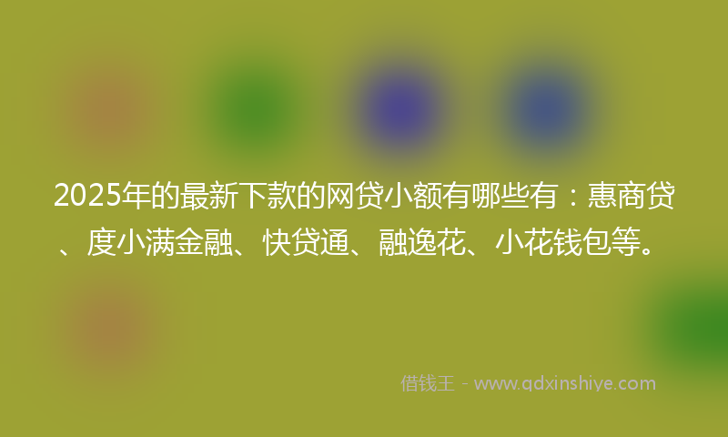 2025年的最新下款的网贷小额有哪些有：惠商贷、度小满金融、快贷通、融逸花、小花钱包等。