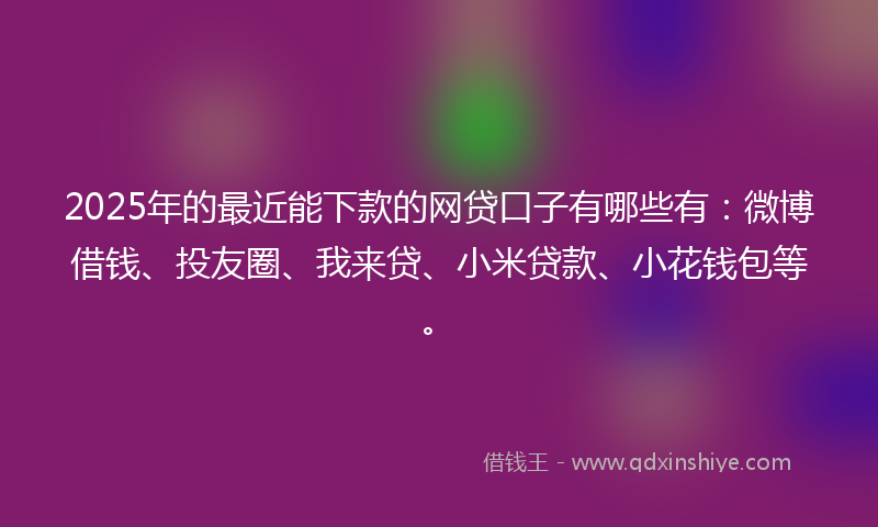 2025年的最近能下款的网贷口子有哪些有：微博借钱、投友圈、我来贷、小米贷款、小花钱包等。