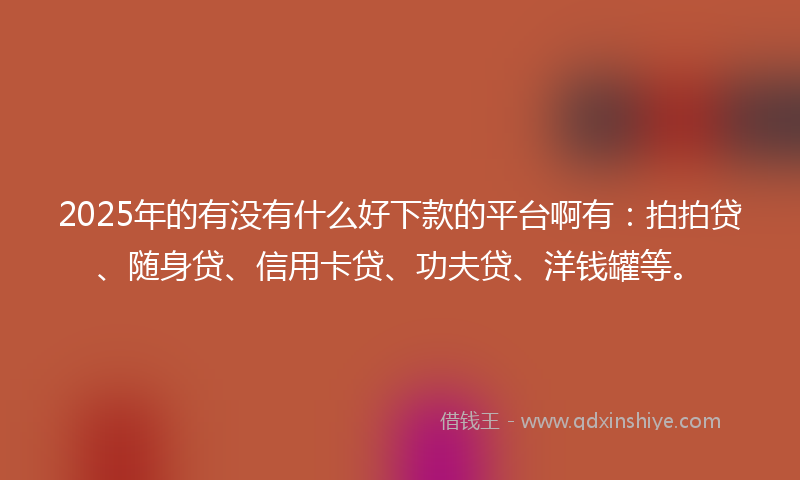 2025年的有没有什么好下款的平台啊有：拍拍贷、随身贷、信用卡贷、功夫贷、洋钱罐等。