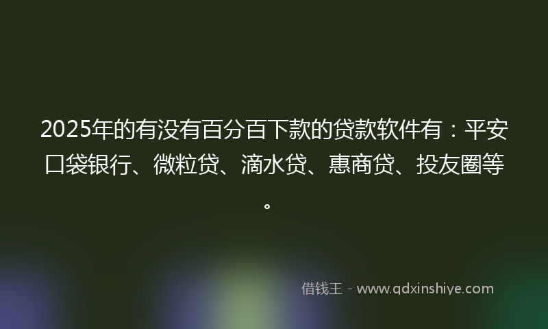 2025年的有没有百分百下款的贷款软件有：平安口袋银行、微粒贷、滴水贷、惠商贷、投友圈等。