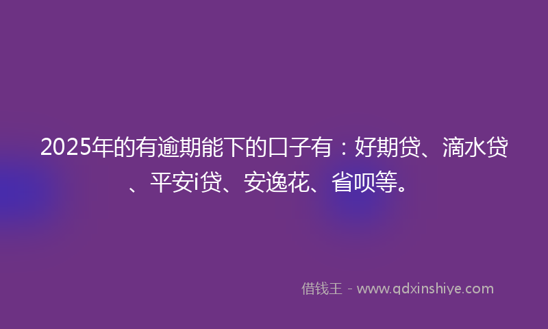 2025年的有逾期能下的口子有：好期贷、滴水贷、平安i贷、安逸花、省呗等。