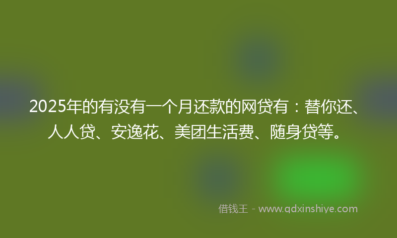 2025年的有没有一个月还款的网贷有：替你还、人人贷、安逸花、美团生活费、随身贷等。