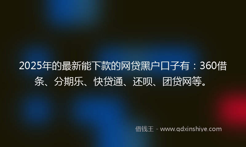 2025年的最新能下款的网贷黑户口子有：360借条、分期乐、快贷通、还呗、团贷网等。