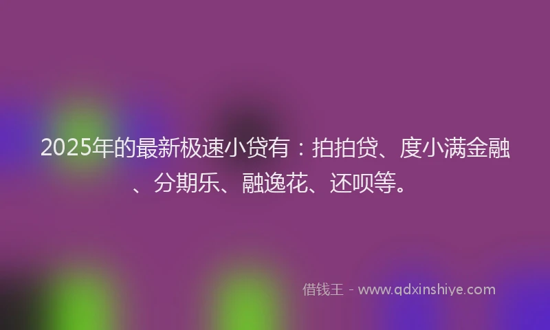 2025年的最新极速小贷有：拍拍贷、度小满金融、分期乐、融逸花、还呗等。
