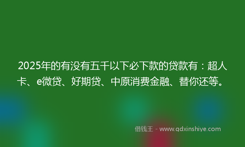 2025年的有没有五千以下必下款的贷款有：超人卡、e微贷、好期贷、中原消费金融、替你还等。