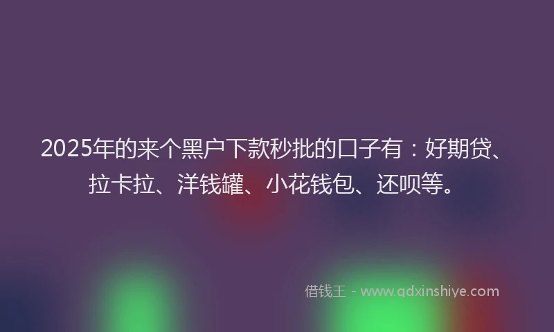 2025年的来个黑户下款秒批的口子有：好期贷、拉卡拉、洋钱罐、小花钱包、还呗等。