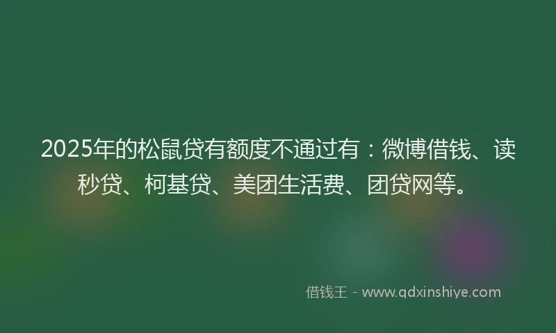2025年的松鼠贷有额度不通过有：微博借钱、读秒贷、柯基贷、美团生活费、团贷网等。