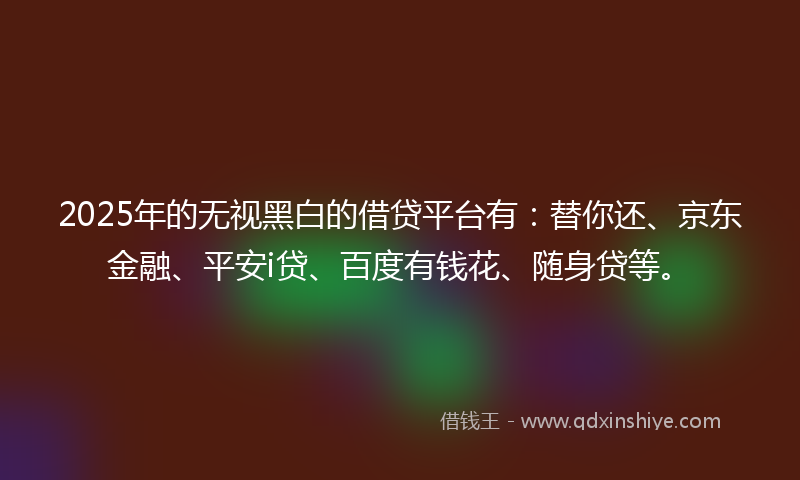 2025年的无视黑白的借贷平台有：替你还、京东金融、平安i贷、百度有钱花、随身贷等。
