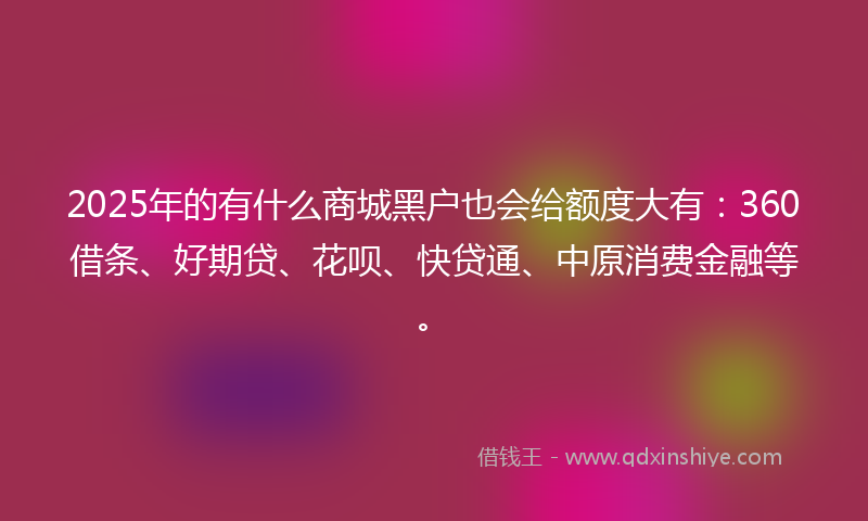 2025年的有什么商城黑户也会给额度大有：360借条、好期贷、花呗、快贷通、中原消费金融等。