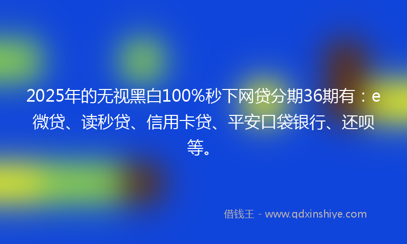 2025年的无视黑白100%秒下网贷分期36期有：e微贷、读秒贷、信用卡贷、平安口袋银行、还呗等。