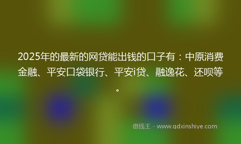 2025年的最新的网贷能出钱的口子有：中原消费金融、平安口袋银行、平安i贷、融逸花、还呗等。
