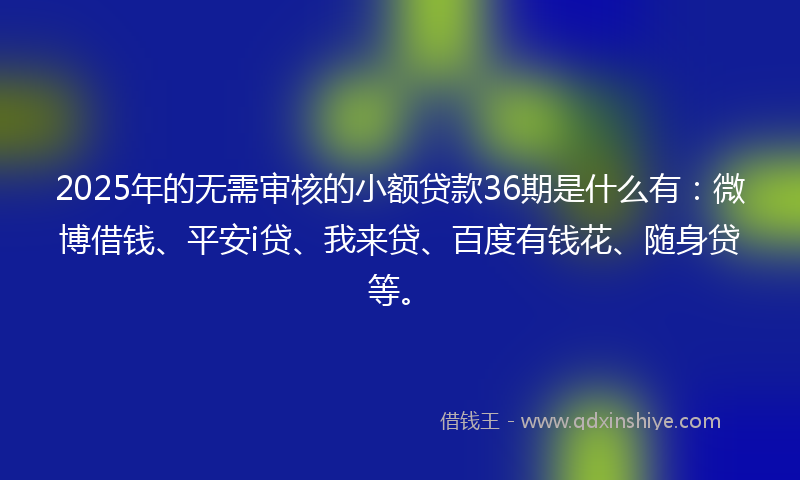 2025年的无需审核的小额贷款36期是什么有：微博借钱、平安i贷、我来贷、百度有钱花、随身贷等。