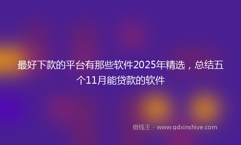 最好下款的平台有那些软件2025年精选，总结五个11月能贷款的软件