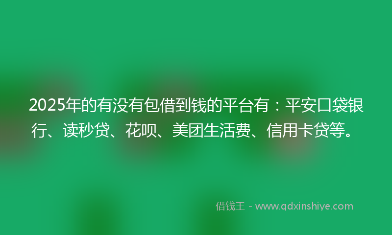 2025年的有没有包借到钱的平台有：平安口袋银行、读秒贷、花呗、美团生活费、信用卡贷等。