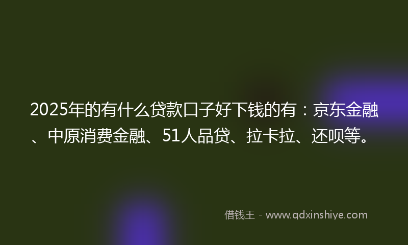 2025年的有什么贷款口子好下钱的有：京东金融、中原消费金融、51人品贷、拉卡拉、还呗等。