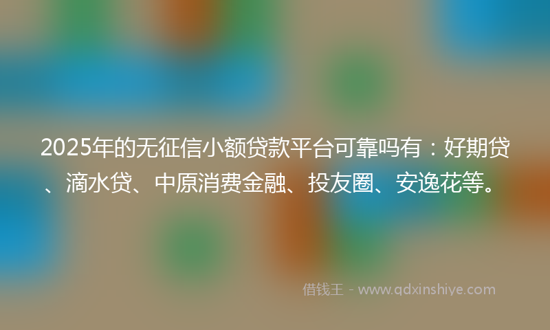 2025年的无征信小额贷款平台可靠吗有：好期贷、滴水贷、中原消费金融、投友圈、安逸花等。
