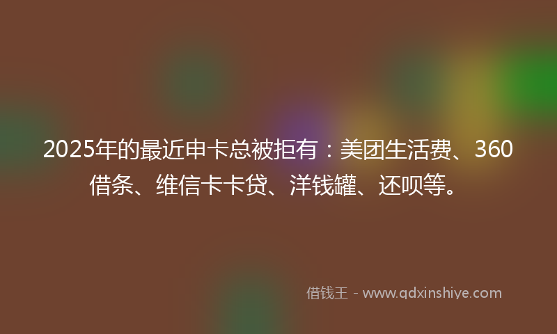 2025年的最近申卡总被拒有：美团生活费、360借条、维信卡卡贷、洋钱罐、还呗等。