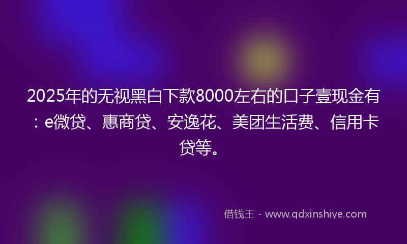 2025年的无视黑白下款8000左右的口子壹现金有：e微贷、惠商贷、安逸花、美团生活费、信用卡贷等。