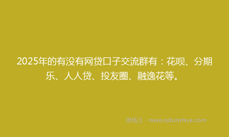 2025年的有没有网贷口子交流群有：花呗、分期乐、人人贷、投友圈、融逸花等。