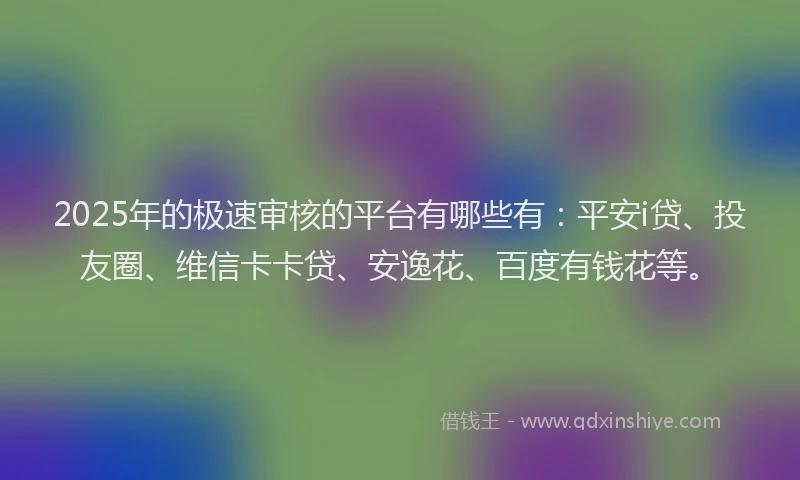 2025年的极速审核的平台有哪些有：平安i贷、投友圈、维信卡卡贷、安逸花、百度有钱花等。