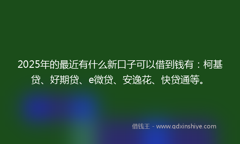 2025年的最近有什么新口子可以借到钱有：柯基贷、好期贷、e微贷、安逸花、快贷通等。
