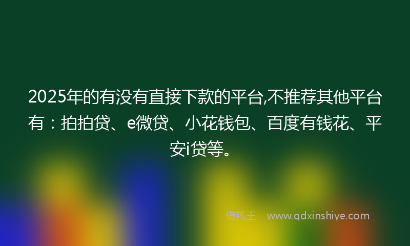 2025年的有没有直接下款的平台,不推荐其他平台有：拍拍贷、e微贷、小花钱包、百度有钱花、平安i贷等。