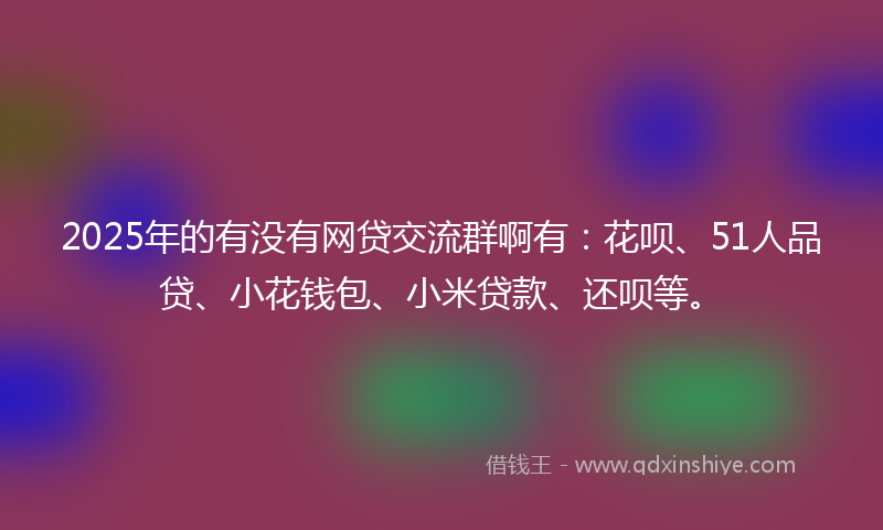 2025年的有没有网贷交流群啊有：花呗、51人品贷、小花钱包、小米贷款、还呗等。