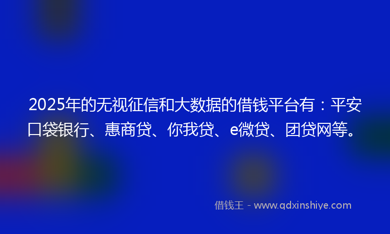2025年的无视征信和大数据的借钱平台有：平安口袋银行、惠商贷、你我贷、e微贷、团贷网等。