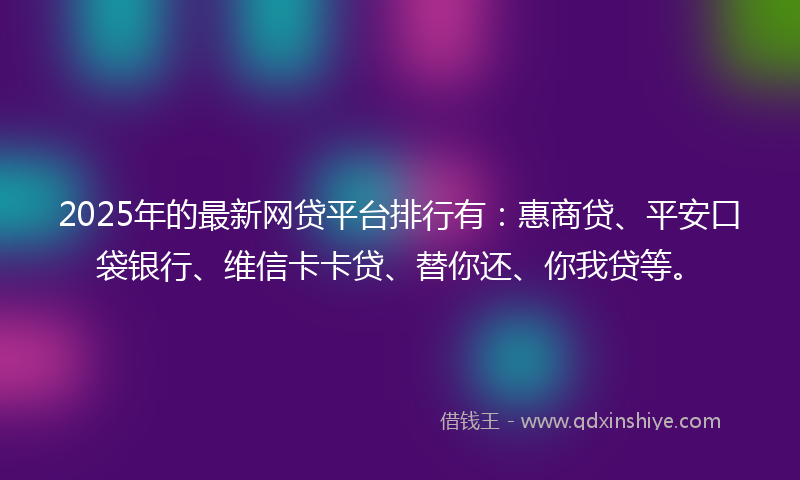 2025年的最新网贷平台排行有：惠商贷、平安口袋银行、维信卡卡贷、替你还、你我贷等。