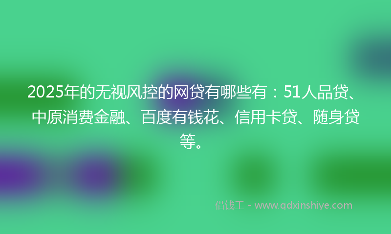 2025年的无视风控的网贷有哪些有：51人品贷、中原消费金融、百度有钱花、信用卡贷、随身贷等。
