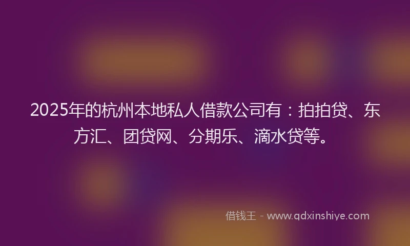2025年的杭州本地私人借款公司有：拍拍贷、东方汇、团贷网、分期乐、滴水贷等。