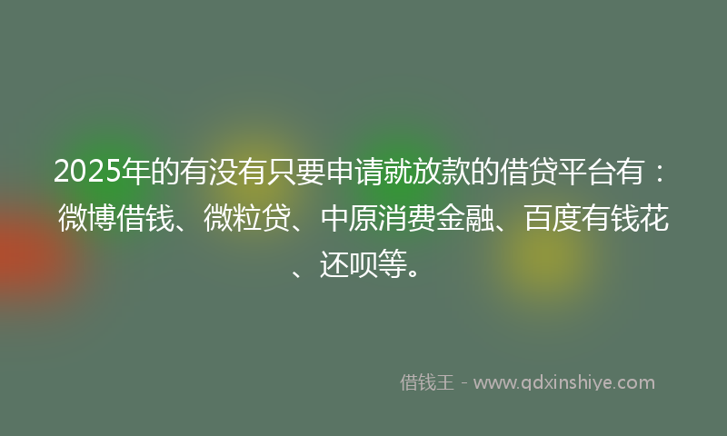 2025年的有没有只要申请就放款的借贷平台有：微博借钱、微粒贷、中原消费金融、百度有钱花、还呗等。