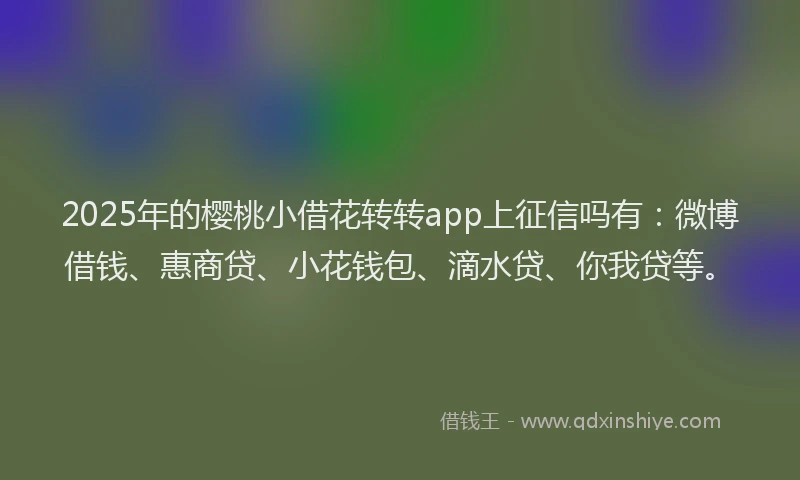 2025年的樱桃小借花转转app上征信吗有：微博借钱、惠商贷、小花钱包、滴水贷、你我贷等。