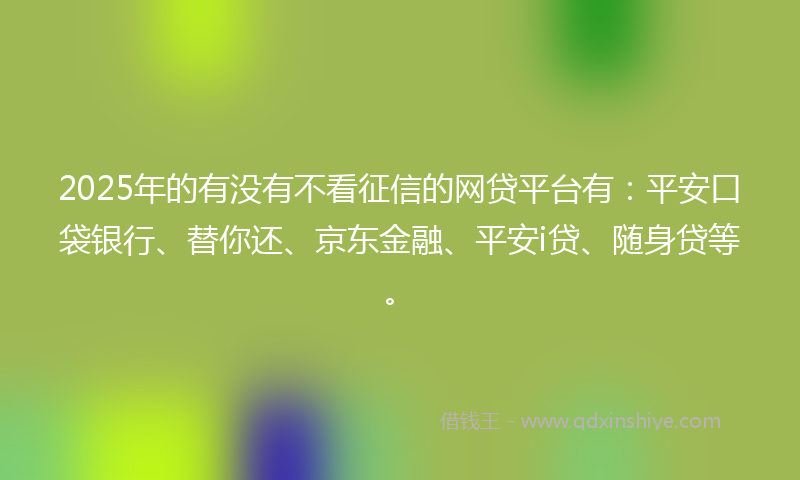 2025年的有没有不看征信的网贷平台有：平安口袋银行、替你还、京东金融、平安i贷、随身贷等。