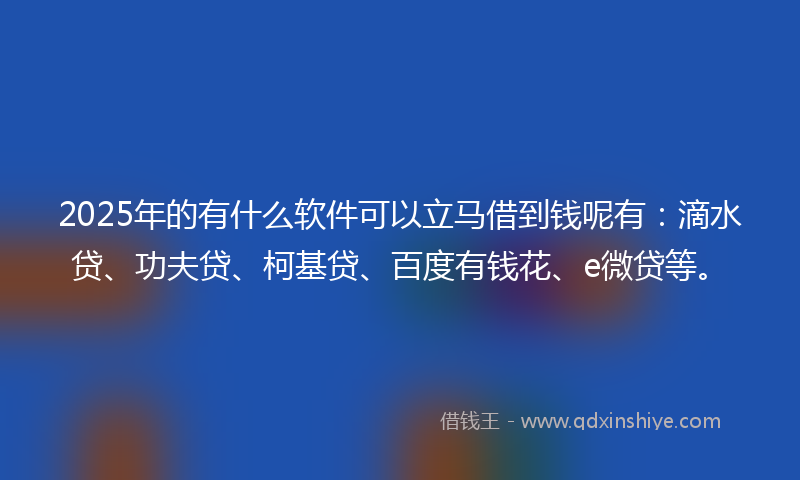 2025年的有什么软件可以立马借到钱呢有：滴水贷、功夫贷、柯基贷、百度有钱花、e微贷等。