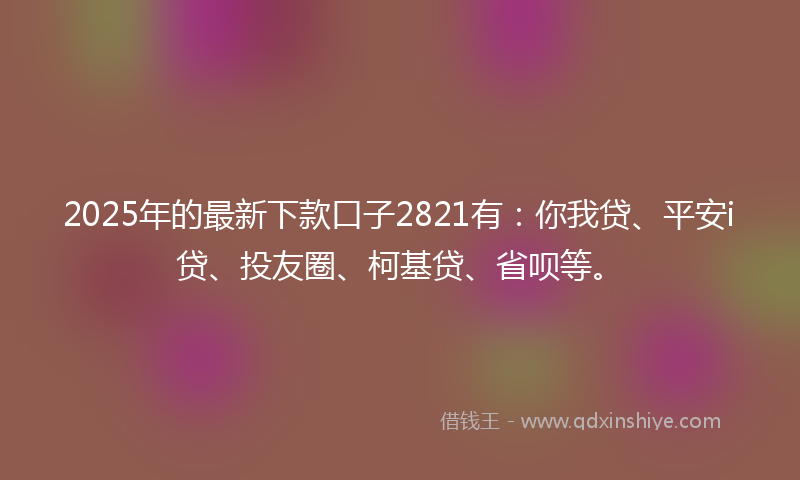 2025年的最新下款口子2821有：你我贷、平安i贷、投友圈、柯基贷、省呗等。