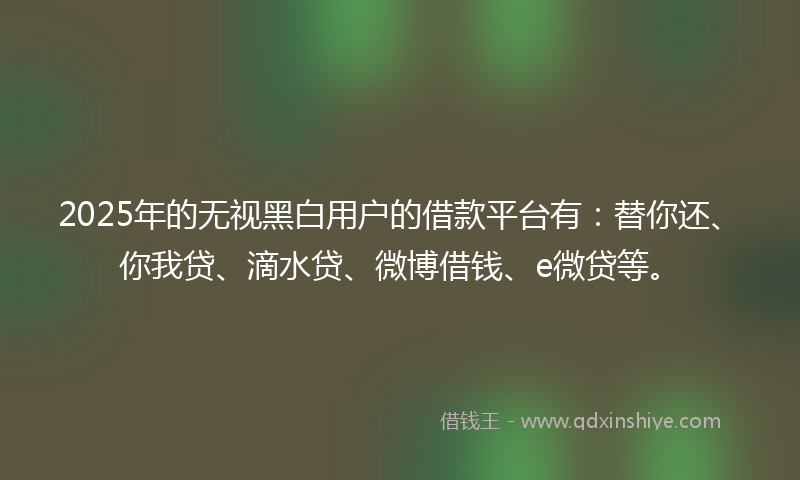 2025年的无视黑白用户的借款平台有：替你还、你我贷、滴水贷、微博借钱、e微贷等。