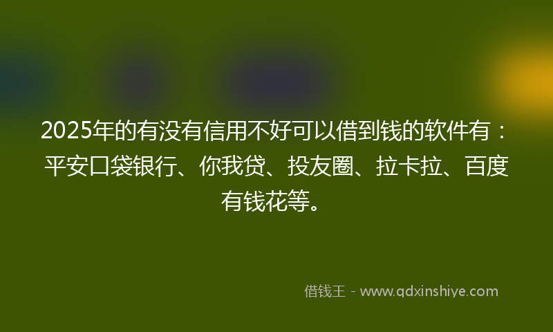 2025年的有没有信用不好可以借到钱的软件有：平安口袋银行、你我贷、投友圈、拉卡拉、百度有钱花等。