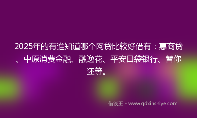 2025年的有谁知道哪个网贷比较好借有：惠商贷、中原消费金融、融逸花、平安口袋银行、替你还等。