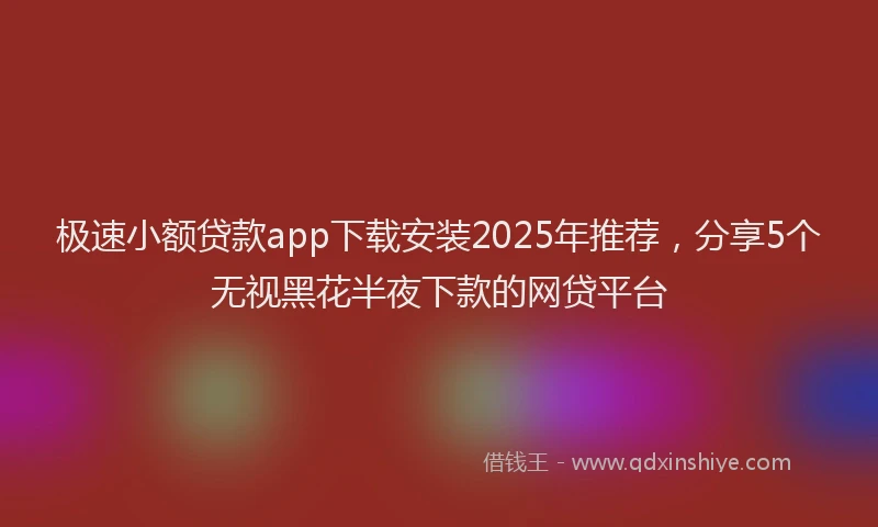 极速小额贷款app下载安装2025年推荐，分享5个无视黑花半夜下款的网贷平台