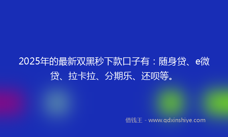 2025年的最新双黑秒下款口子有：随身贷、e微贷、拉卡拉、分期乐、还呗等。