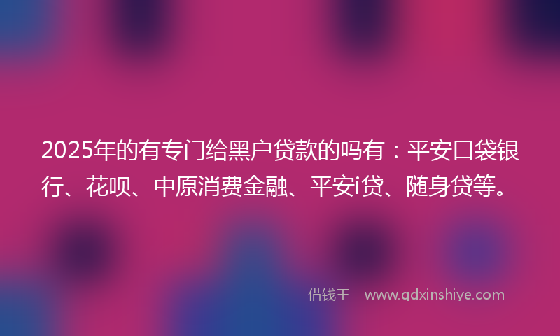 2025年的有专门给黑户贷款的吗有：平安口袋银行、花呗、中原消费金融、平安i贷、随身贷等。