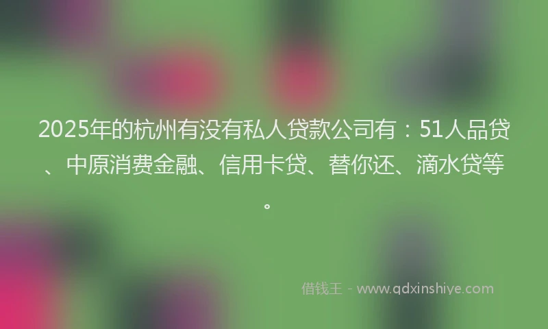 2025年的杭州有没有私人贷款公司有：51人品贷、中原消费金融、信用卡贷、替你还、滴水贷等。